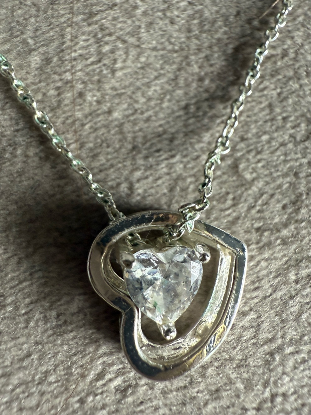 Heart Pendant Silver Necklace with Heart-Cut Stone